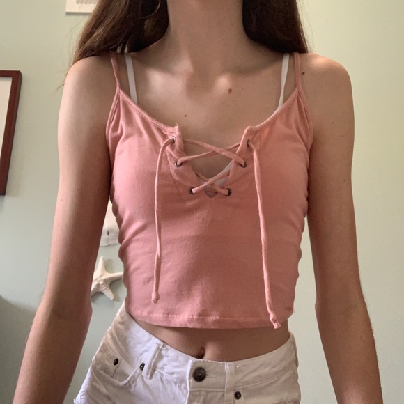 Ambiance Tops - Lace Up Blush Tank Top